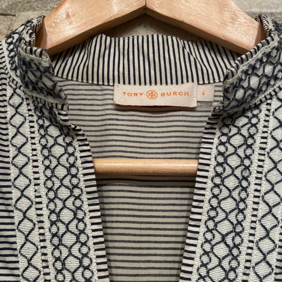 Tory Burch Tunic Dress 4 | Nautical Stripe Embroidered Shift Preppy Coastal $345 - Picture 3 of 10